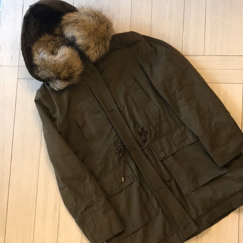 ZARA TRF Fur parka fur lined neck plaid size L